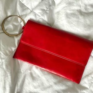 Small cute handbag: Red envelope clutch with gold handle ❤️